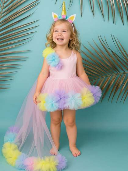 TILISM Girls
                    Colourblocked V-Neck Net Fit and Flare Dress