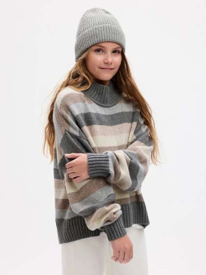GAP Girls Striped
                      Relaxed-Fit High-Neck Pullover Sweater