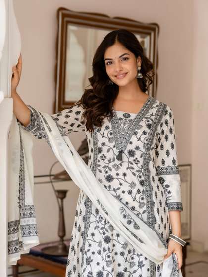 Anouk Women Floral
                        Printed Sequinned Pure Cotton Kurta with
                        Palazzos & Dupatta Kurta Sets