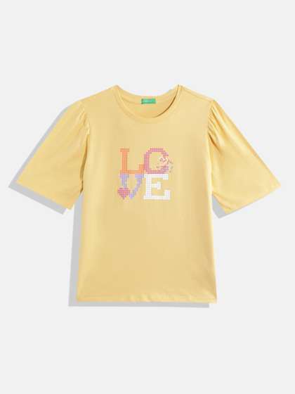 United Colors of
                        Benetton Girls Typography Printed Pure Cotton
                        Top