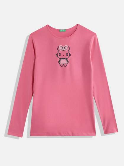 United Colors of
                    Benetton Girls Printed Pure Cotton Longline T-shirt