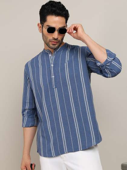 HERE&NOW Men
                        Striped Daily Cotton Straight Short Kurta