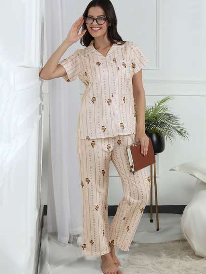 House of Comfort
                      Typography Printed Cotton Shirt & Pyjamas