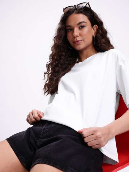 Kook N Keech Women
                        Drop-Shoulder Sleeves Pure Cotton Oversized
                        T-shirt