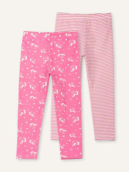 ariel Girls Pack Of 2
                    Printed & Striped Pure Cotton Ankle-Length
                    Leggings