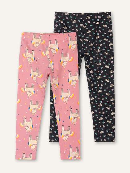 ariel Girls Pack Of 2
                    Printed Pure Cotton Ankle-Length Leggings