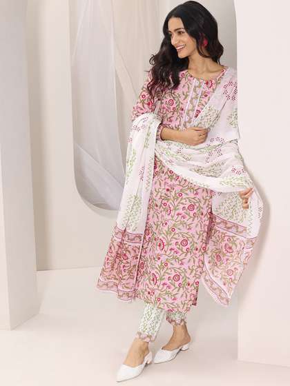 Libas Floral Printed
                        Straight Kurta With Trousers & Dupatta