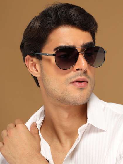 Voyage Unisex Grey
                          Lens & Gunmetal-Toned Aviator Sunglasses
                          with 9502PMG7139