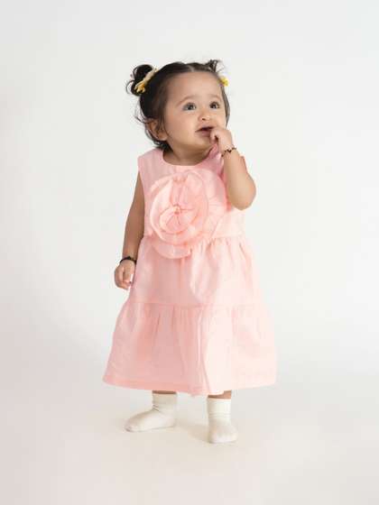haus & kinder Girls
                    Solid Applique Cotton A-Line Dress