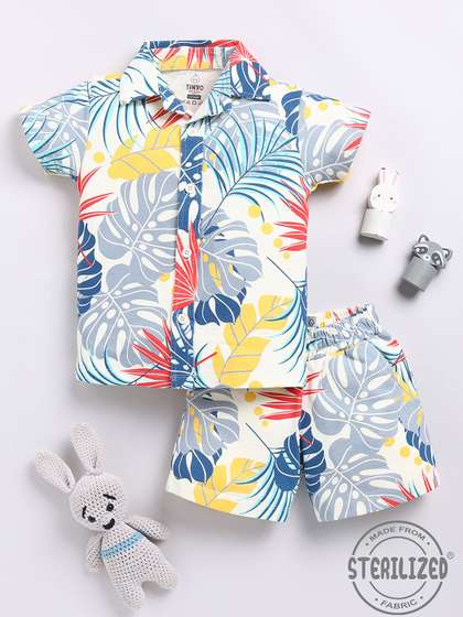 YK X Tinyo Boys Printed
                    Tropical Pure Cotton Shirt with Shorts