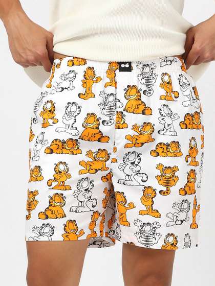 Bewakoof OFFICIAL
                        GARFIELD MERCHANDISE Men's White Garfield All
                        Over Printed Boxers