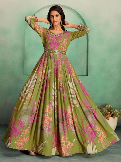 MADHURAM Embroidered
                        Three-Fourth Sleeves Gown Ethnic Dress