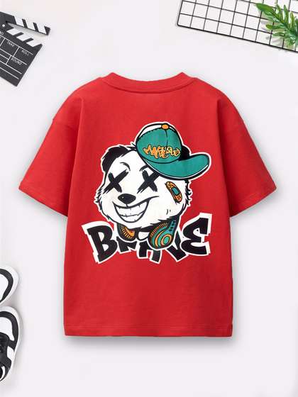 YK X Trampoline Kids
                    Drop Shoulder Printed Cotton Oversized T-Shirts