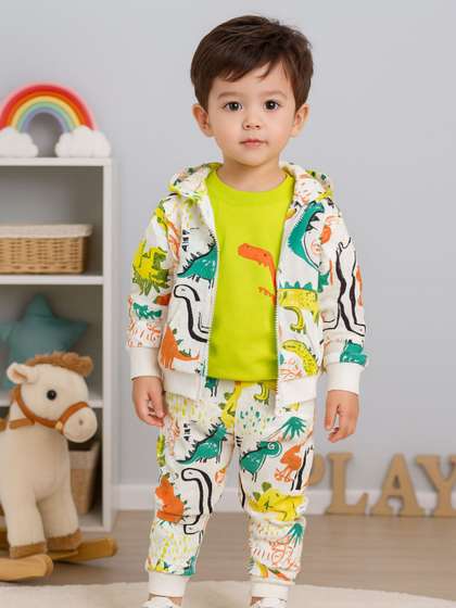 Googo Gaaga Boys
                      Printed Hooded Pure Cotton Sweatshirt With Trouser
                      & Tshirt