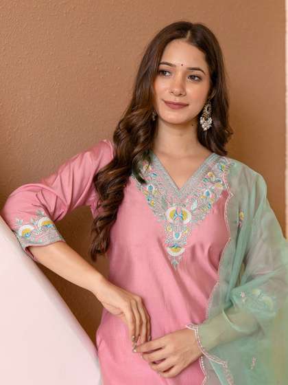 SANISA Women Ethnic
                        Motifs Embroidered Regular Kurta with Trousers
                        & Dupatta