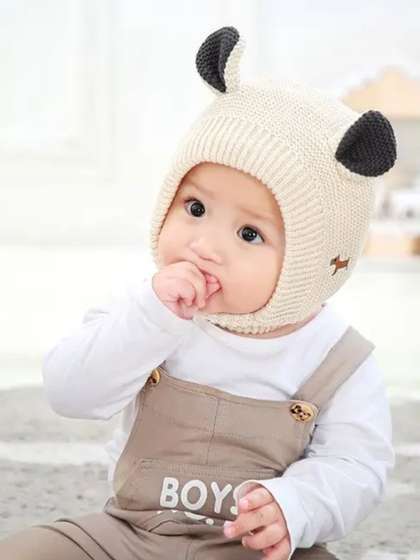 Ziory Kids Beige Wool
                    Animal Designed Knitted Beanie