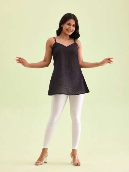 Go Colors Women
                        White Solid Skinny Fit Shimmer Ankle-Length
                        Leggings