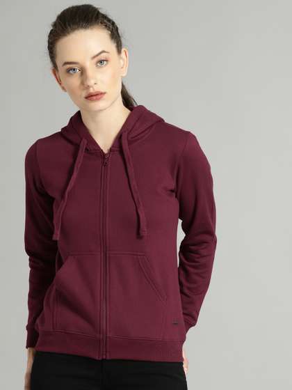 Roadster Women
                        Burgundy Solid Hooded Sweatshirt