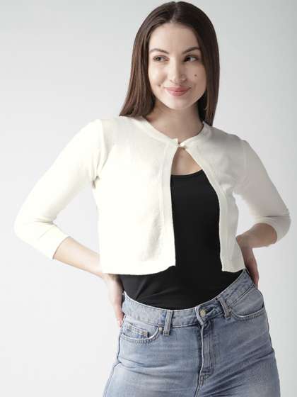 Style Quotient by
                          noi Off-White Solid Crop Shrug