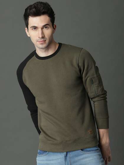 Roadster Men Olive
                          Green Solid Sweatshirt