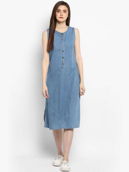 Women’s Sleeveless Denim Dress Ladies Zip Front Tie Belt Shirt Dress 6,8,10,12,1