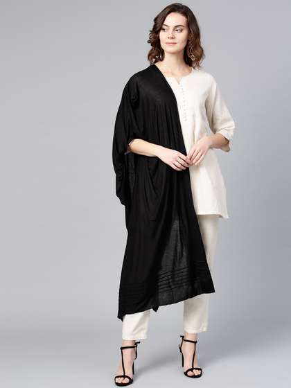 W Black Solid Pure Cotton Dupatta