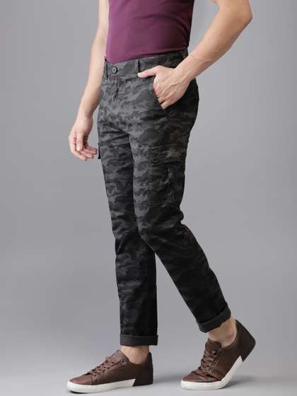 The Indian Garage Co
                        Men Charcoal Slim Fit Printed Cargos