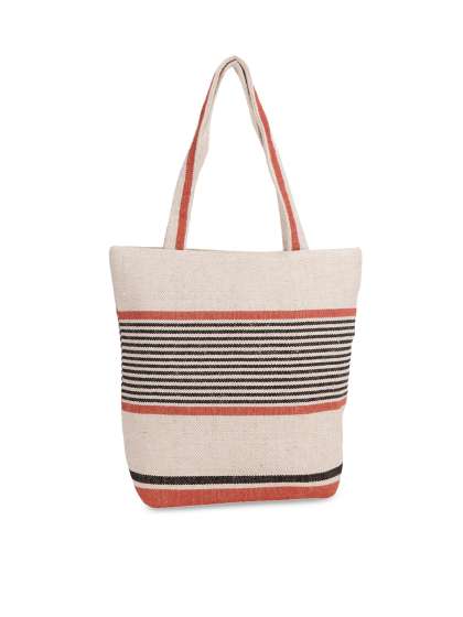 Search Diwaah Cream Coloured Black Self Design Tote Bag
