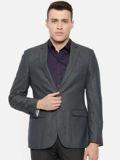 Raymond From Online In India Myntra Raymond Men Navy Blue Self Design Single Ted Slim Fit Formal Blazer