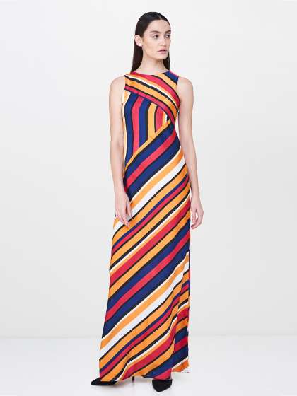 And Maxi Dresses Online In India And Women Multicoloured Striped Maxi Dress