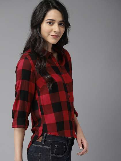 red check shirt with black jeans