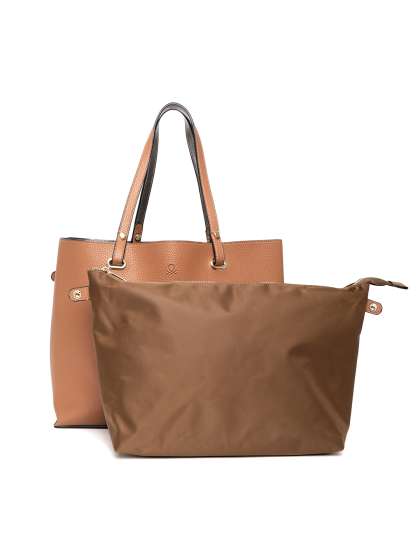 United Colors Of Benetton Handbags United Colors Of Benetton Brown Silver Toned Reversible Shoulder Bag With Pouch