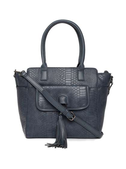 United Colors Of Benetton Handbags United Colors Of Benetton Navy Blue Snakeskin Textured Handheld Bag
