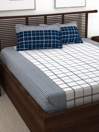 Bedsheets Double Single Online In India Myntra Story Home Blue White Geometric 1 Queen Bedsheet With 2 Pillow Covers