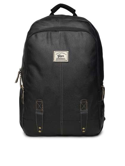 Gear Unisex Black
                          Faux Leather Solid Backpack