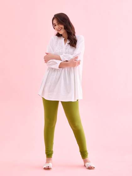 Go Colors Women
                          Green Solid Churidar Length Leggings