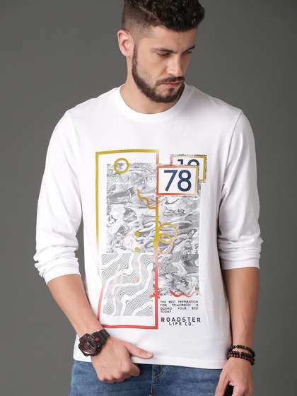 Roadster Men White Printed Round Neck Cotton T-shirt