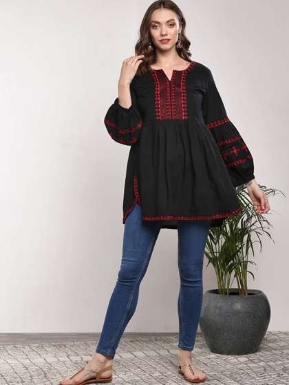 Sangria Black &
                      Red Embroidered Tunic