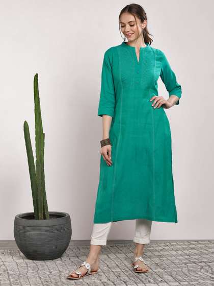 Sangria Women Teal Solid Straight Kurta
