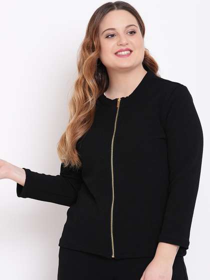 The Pink Moon Plus
                        Size Women Black Self Design Jacket