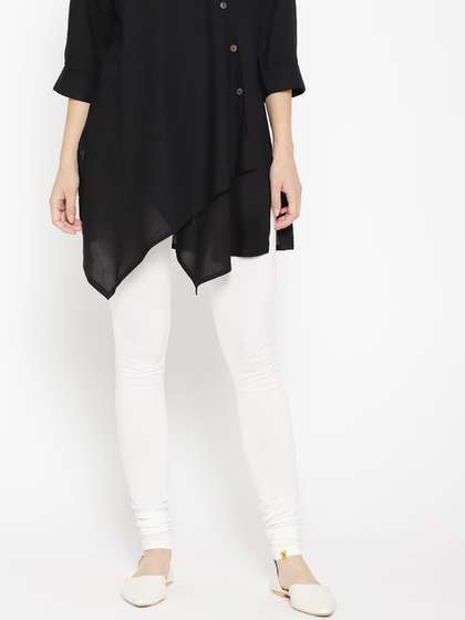 AURELIA Off-White
                        Solid Cotton Churidar Leggings