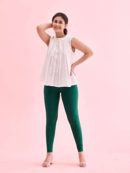 Go Colors Women
                        Green Solid Ankle-Length Leggings