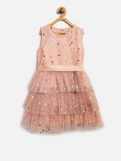 StyleStone Girls
                    Peach-Coloured Embellished Layered Fit & Flare
                    Dress