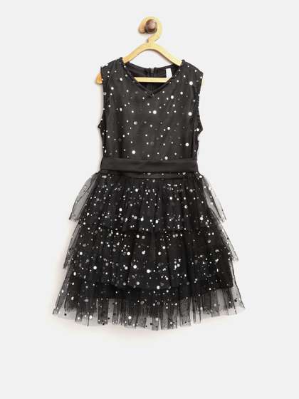StyleStone Girls Black
                    Embellished Layered Fit & Flare Dress