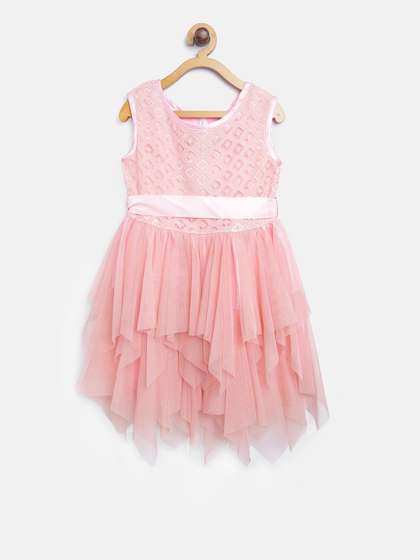 StyleStone Girls
                    Peach-Coloured Self Design Fit & Flare Dress