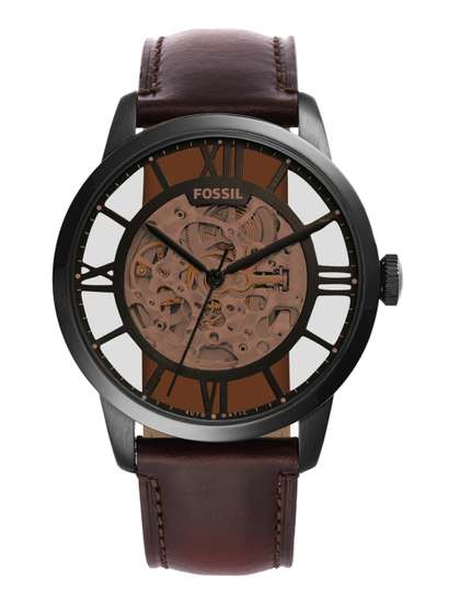 Fossil Men Black
                      Printed Leather Analogue Watch ME3098