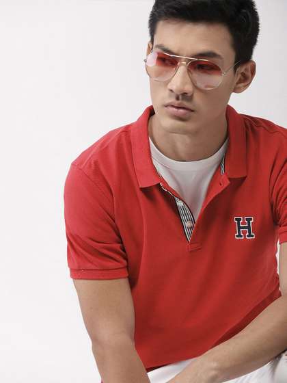 Harvard Men Red Solid Polo Collar Pure Cotton T-shirt