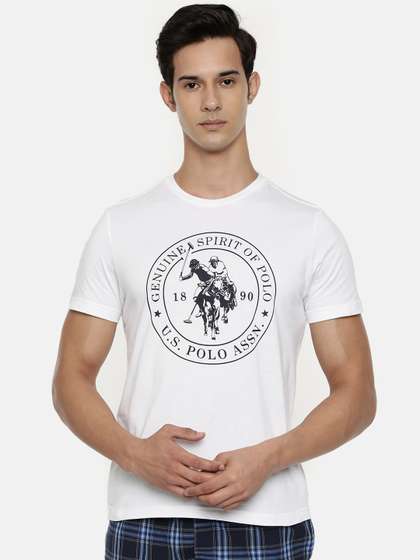 U.S. Polo Assn. Men
                        White & Navy Blue Printed Athleisure
                        T-shirt