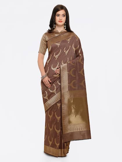 Shaily Brown Pure Silk Woven Design Banarasi Saree