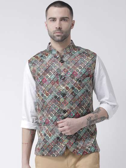 Hangup Linen Printed Nehru Jacket